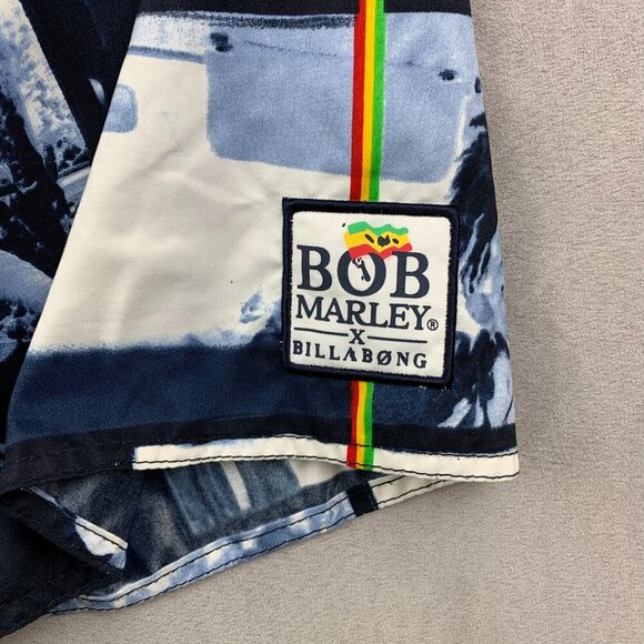 Billabong Bob Marley Mens Swim Trunks 32 Blue Boardshorts Surfing Rasta Reggae - Picture 2 of 8